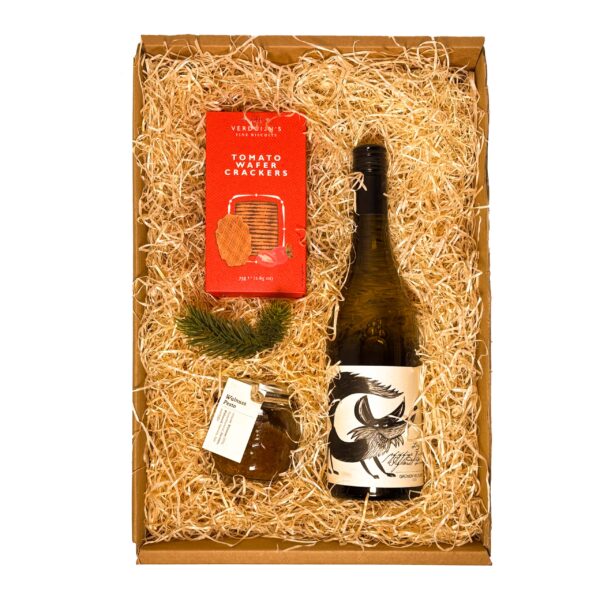 Weihnachtsbox mit Weißwein und weihnachtlichem Gebäck – Feinkost-Kundengeschenk mit Logo