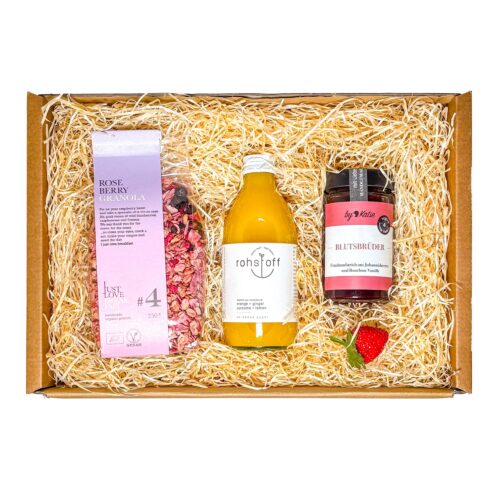 Diese Geschenkbox ist ein frisches Frühstück Geschenkset.