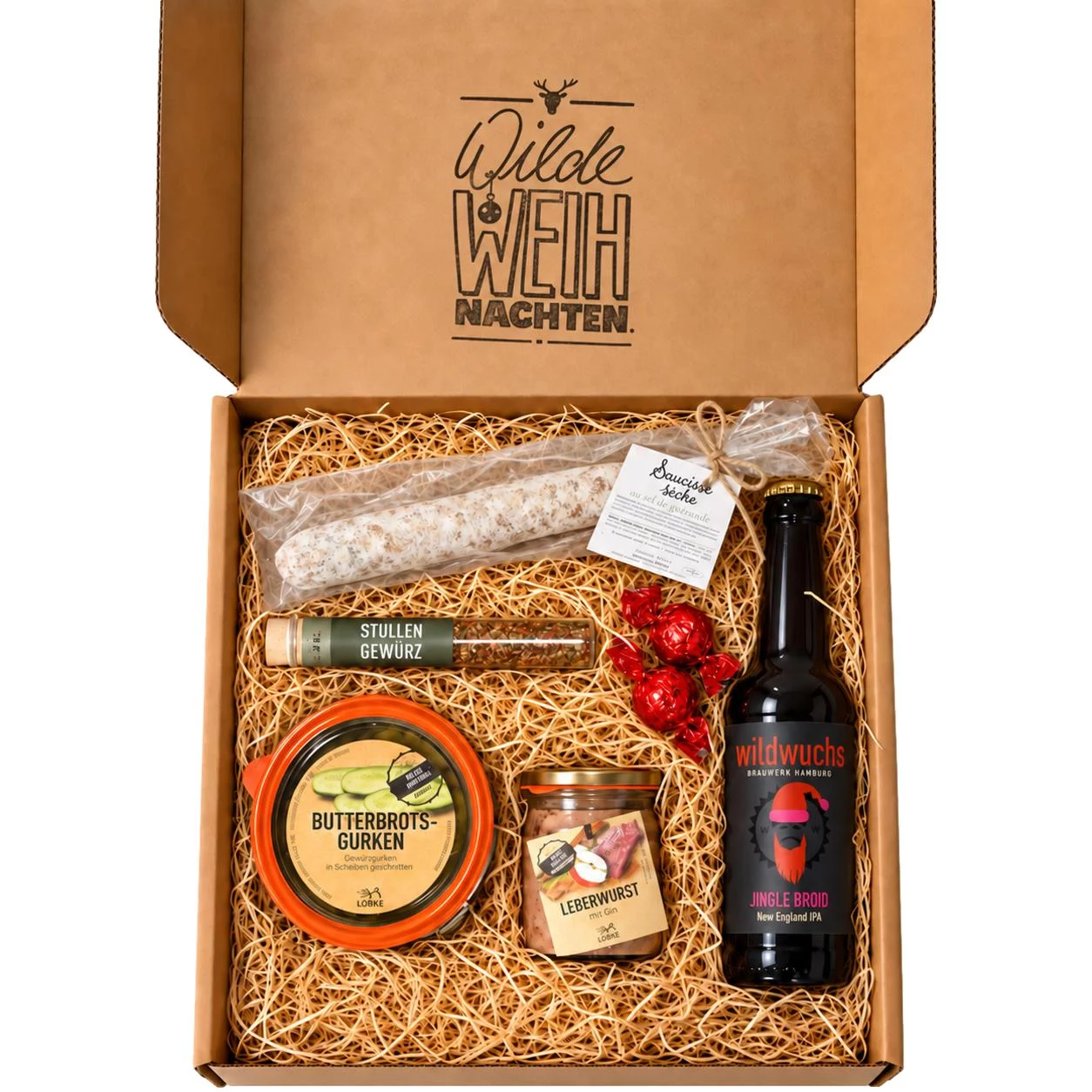 Weihnachtsgeschenk für Männer mit Bier, Salami und Leberwurst – Wilde Weihnachten