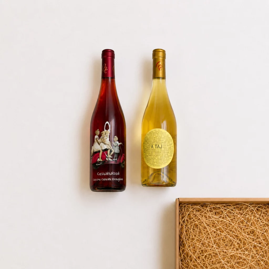 Wein Geschenkbox mit Rosé & Weißwein in edler Holzkiste — Hochzeits-Präsentkorb von Mysupper